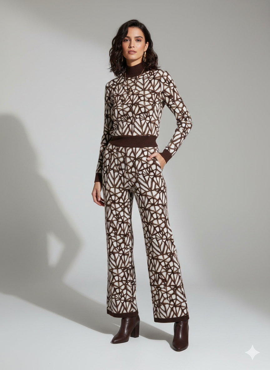 Mocha Abstract Print French Terry – Sold by the Metre