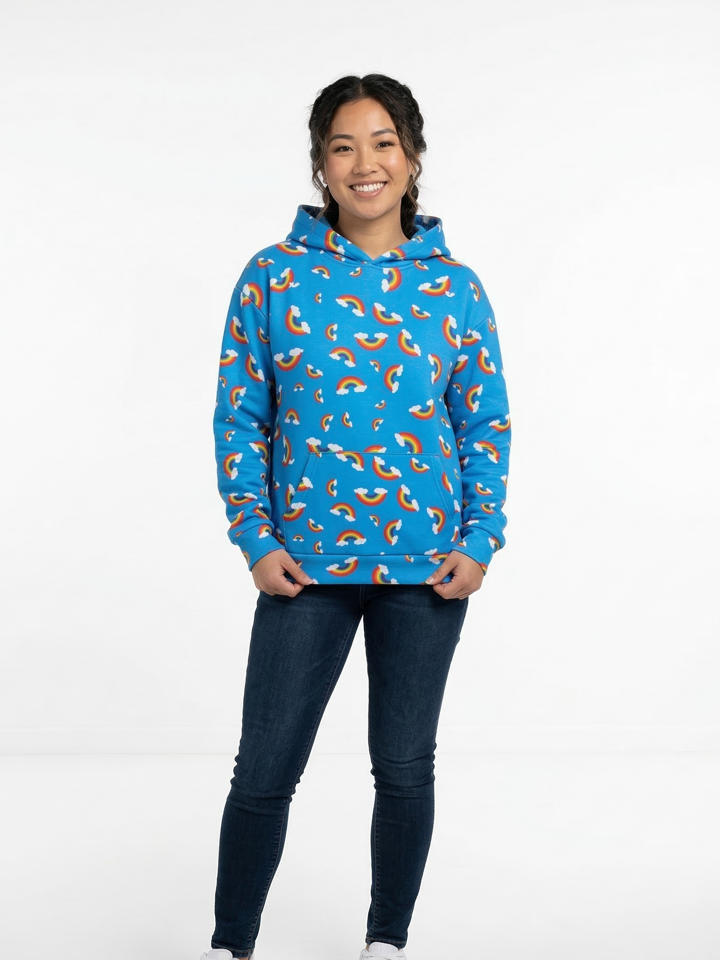 Sky Blue Rainbow Clouds Loopback Jersey Fabric – Sold by the Metre - Vératex Fabrics