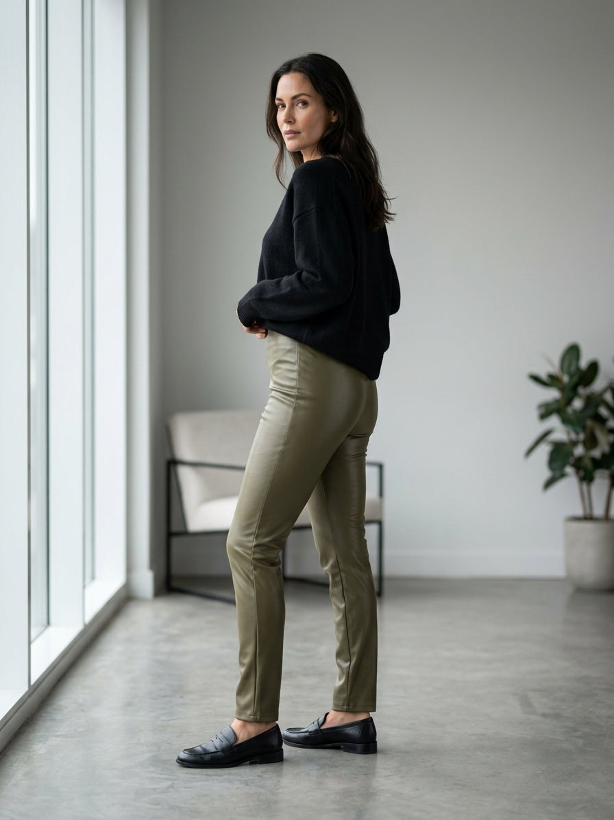 Khaki Wet Look Fabric