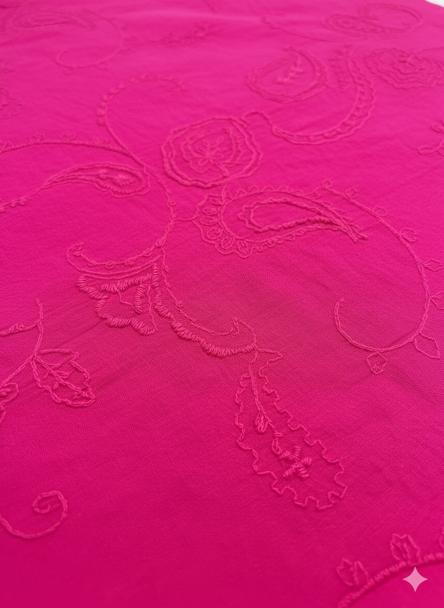 Hot Pink Paisley Embroidered Fabric – Sold by the Metre - Vératex Fabrics