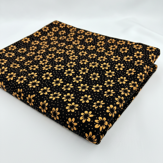 Black & Mustard Floral Viscose Elastane Jersey – Sold by the Metre - Vératex Fabrics