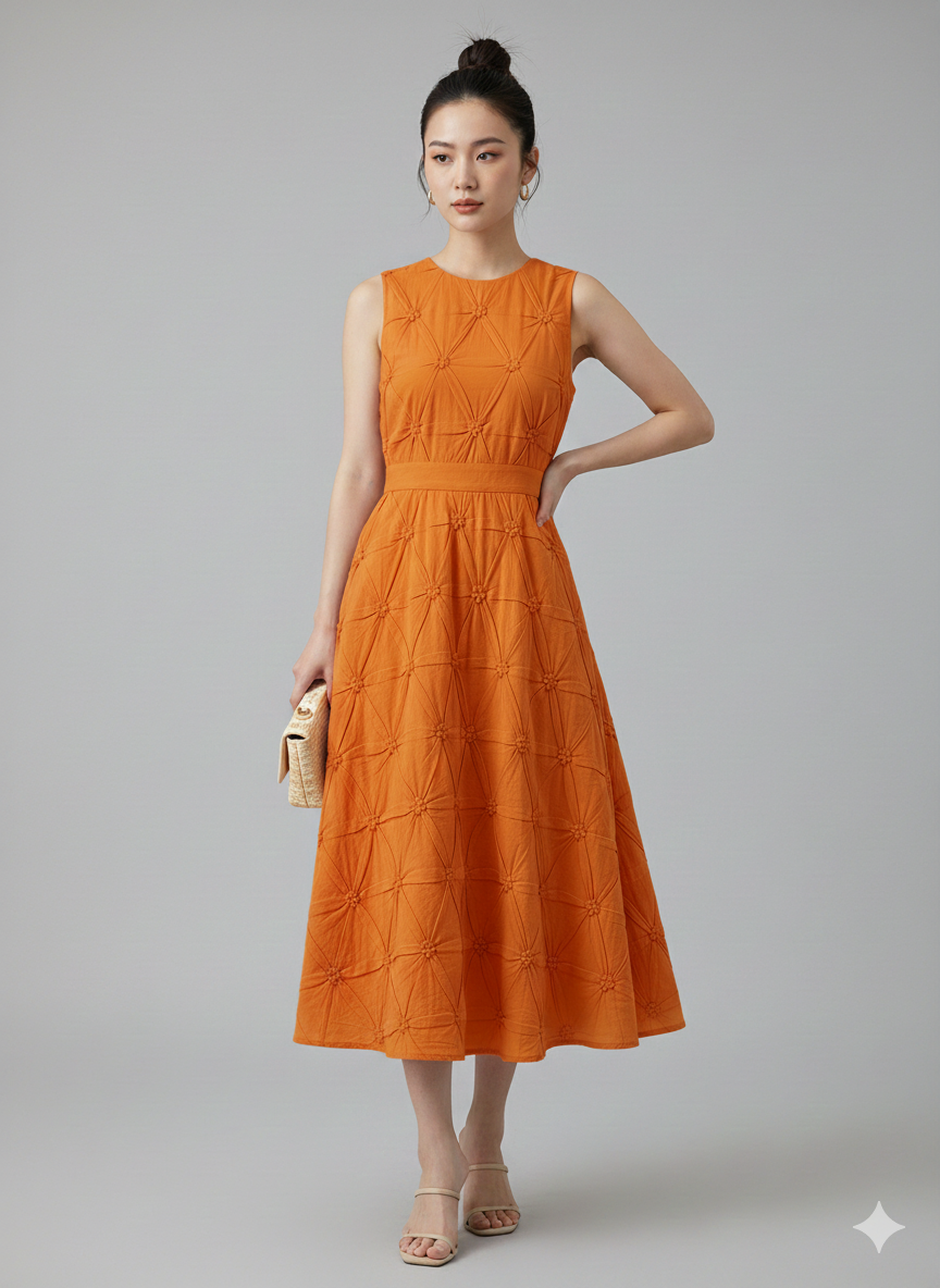 Orange Pinch Embroidered Poly Cotton Fabric – Sold by the Metre - Vératex Fabrics