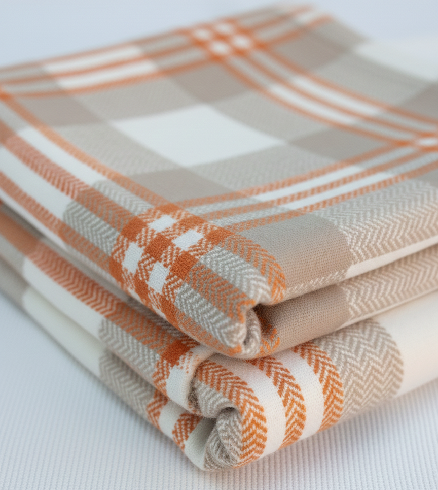 Orange & Beige Check Brushed Fleece – Sold by the Metre - Vératex Fabrics