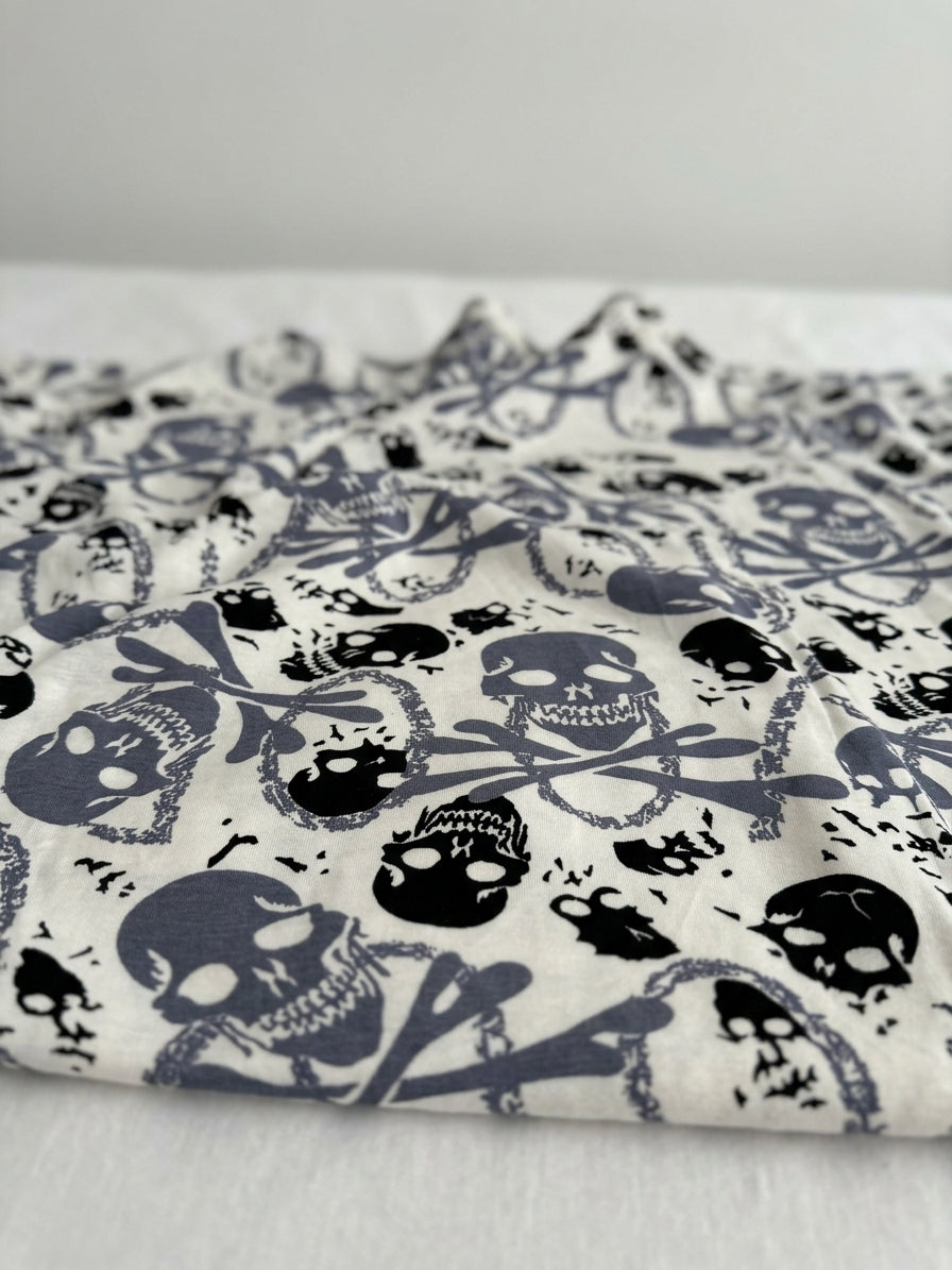 Skull and Crossbones Print Viscose Jersey