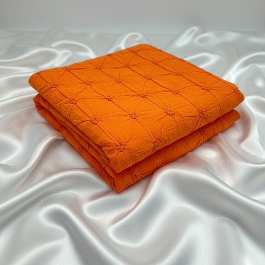 Orange Pinch Embroidered Poly Cotton Fabric – Sold by the Metre - Vératex Fabrics