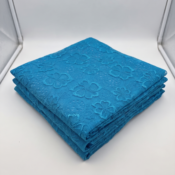 Turquoise Floral Stretch Lace Fabric