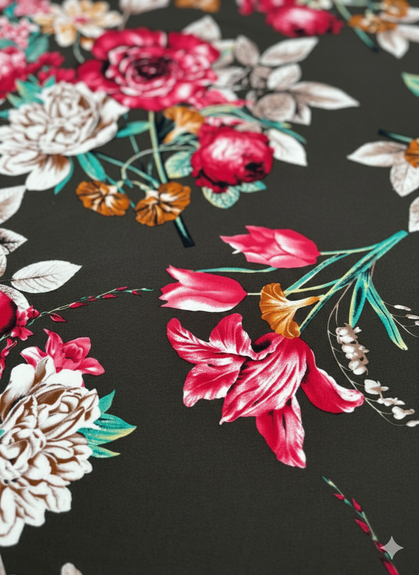 Chocolate Rose Garden ITY Fabric – Sold by the metre" - Vératex Fabrics