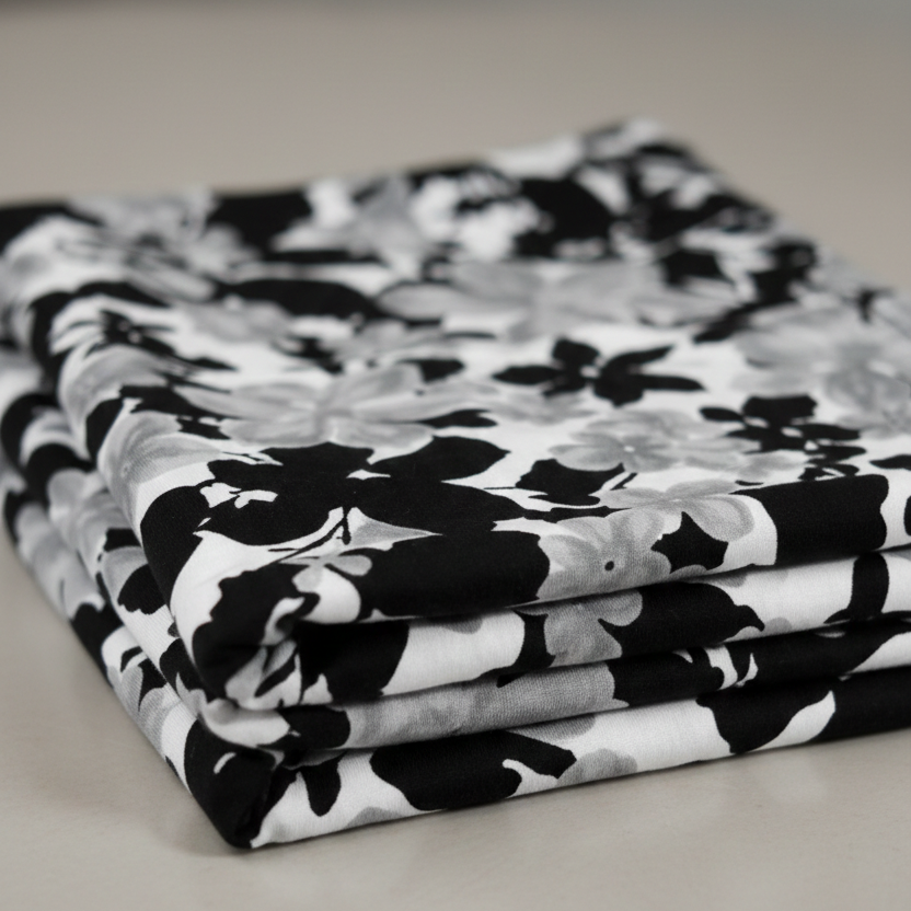 Monochrome Floral ITY Fabric – Sold by the Metre - Vératex Fabrics