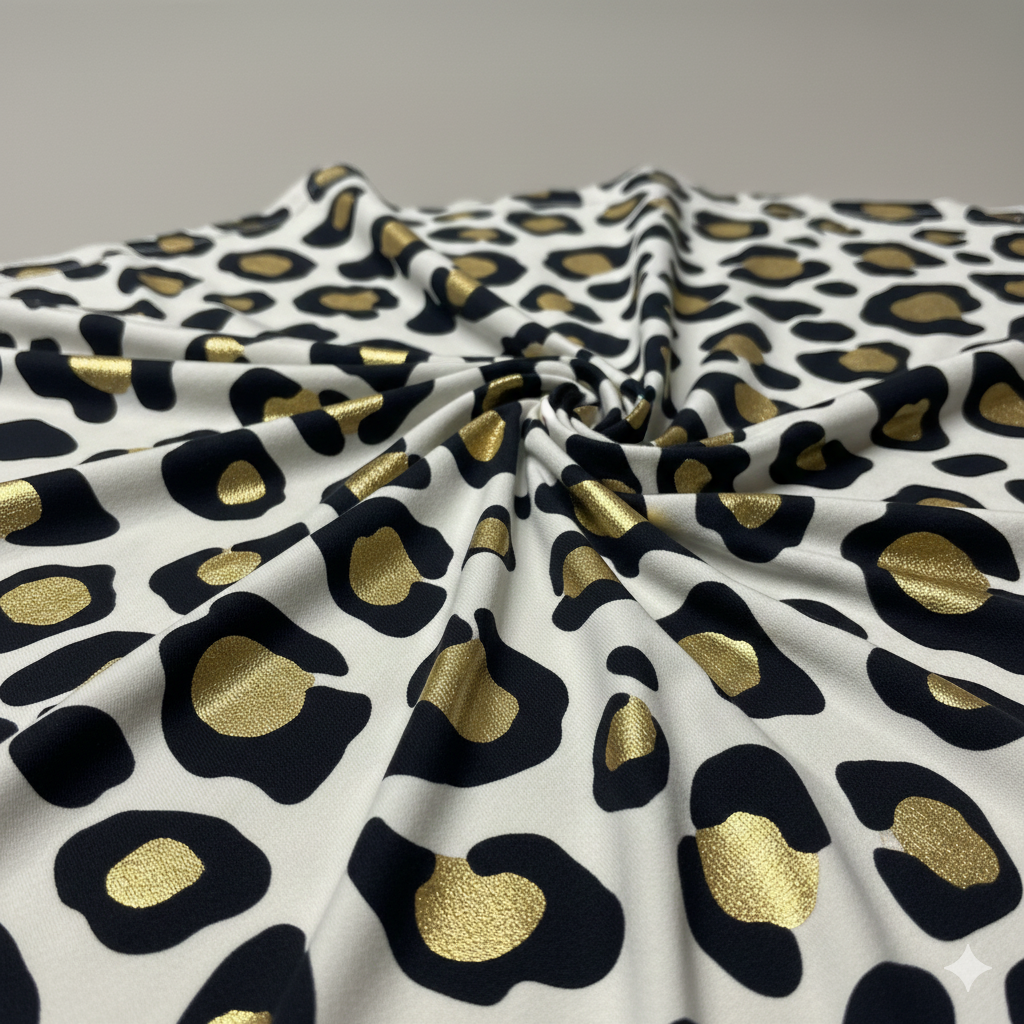 Gold Foil Leopard Print Viscose Jersey Fabric – Sold by the Metre