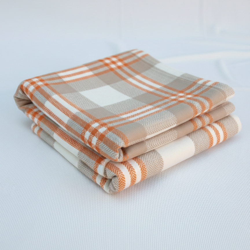 Orange & Beige Check Brushed Fleece – Sold by the Metre - Vératex Fabrics
