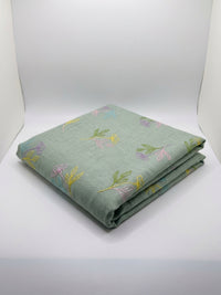 Sage Green Embroidered Floral Poly-Linen Blend Fabric - Vératex Fabrics
