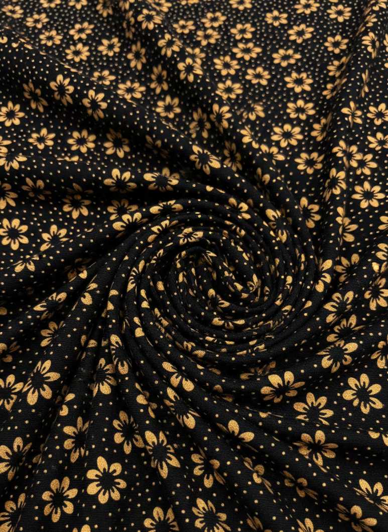 Black & Mustard Floral Viscose Elastane Jersey – Sold by the Metre - Vératex Fabrics
