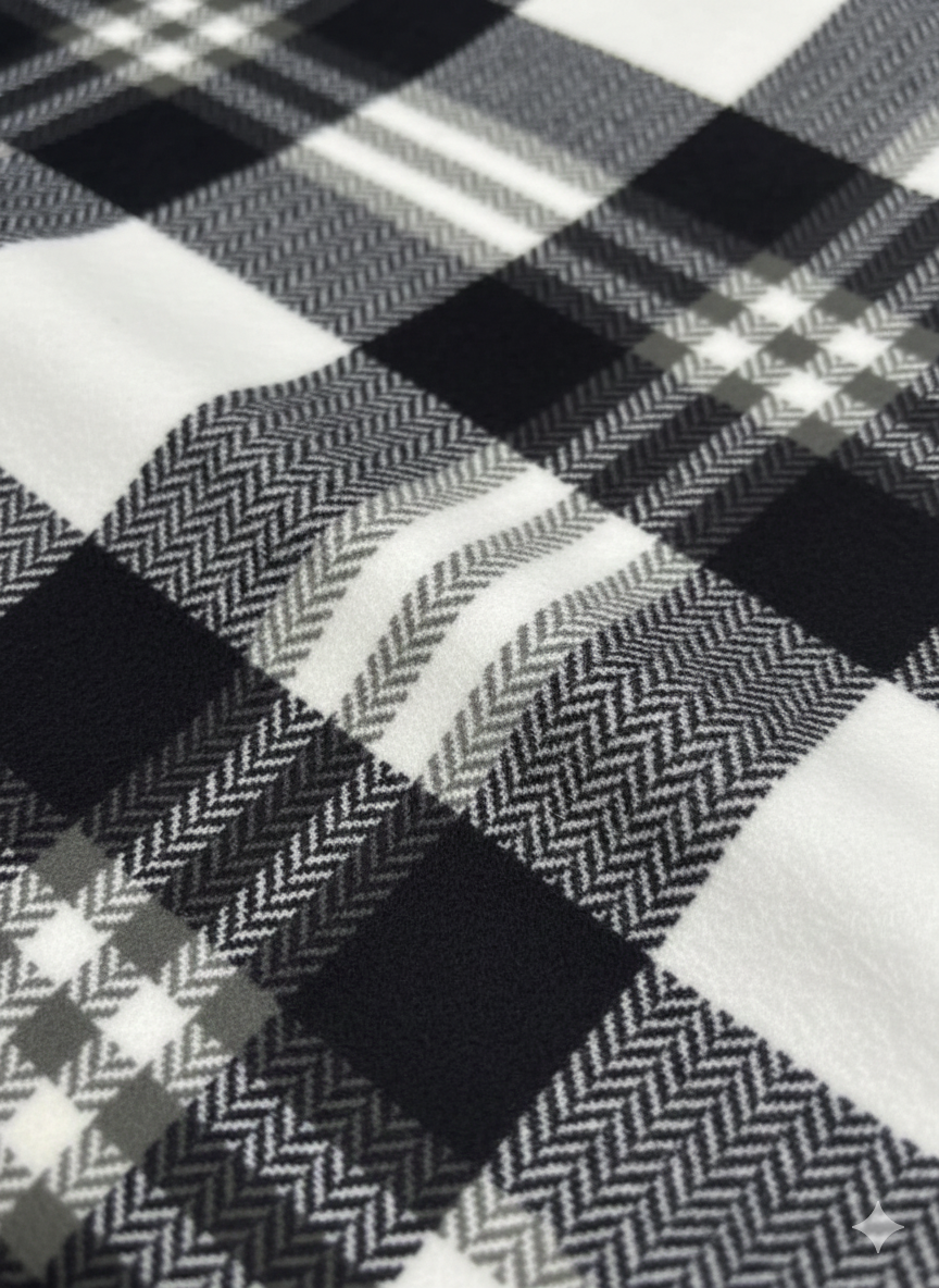 Black & White Check Brushed Fleece – Sold by the Metre - Vératex Fabrics