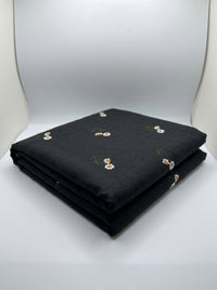 Black Embroidered Floral Poly-Linen Blend Fabric - Vératex Fabrics