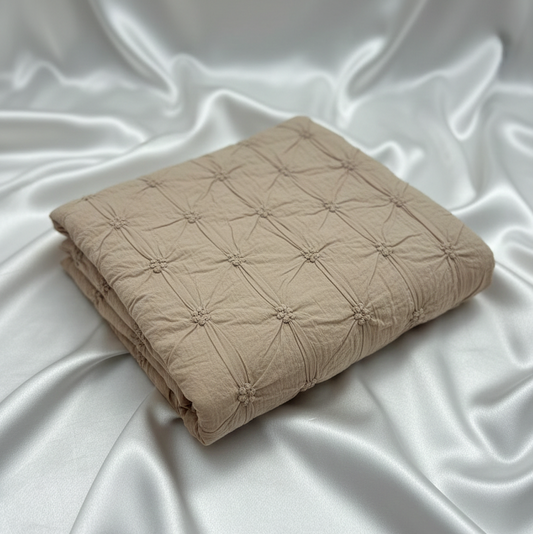 Beige Pinch Embroidered Poly Cotton Fabric – Sold by the Metre - Vératex Fabrics