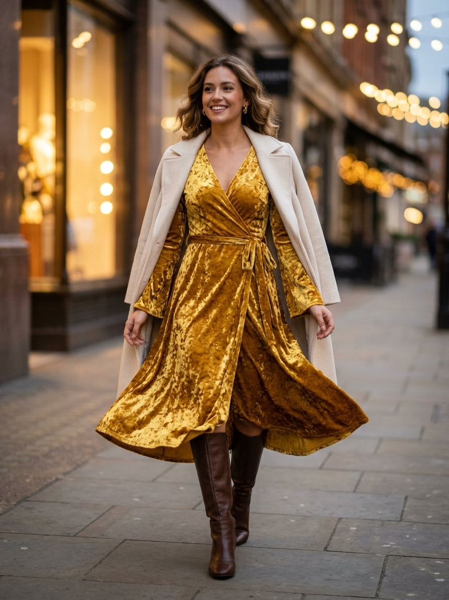 Mustard Gold Stretch Crushed Velvet Fabric