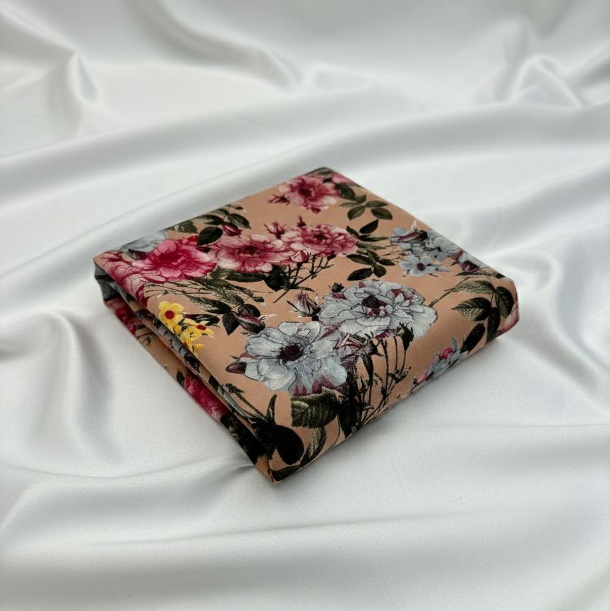 Peach Floral ITY Fabric – Sold by the Metre - Vératex Fabrics
