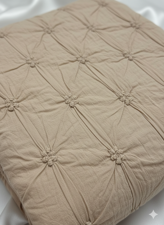 Beige Pinch Embroidered Poly Cotton Fabric – Sold by the Metre - Vératex Fabrics