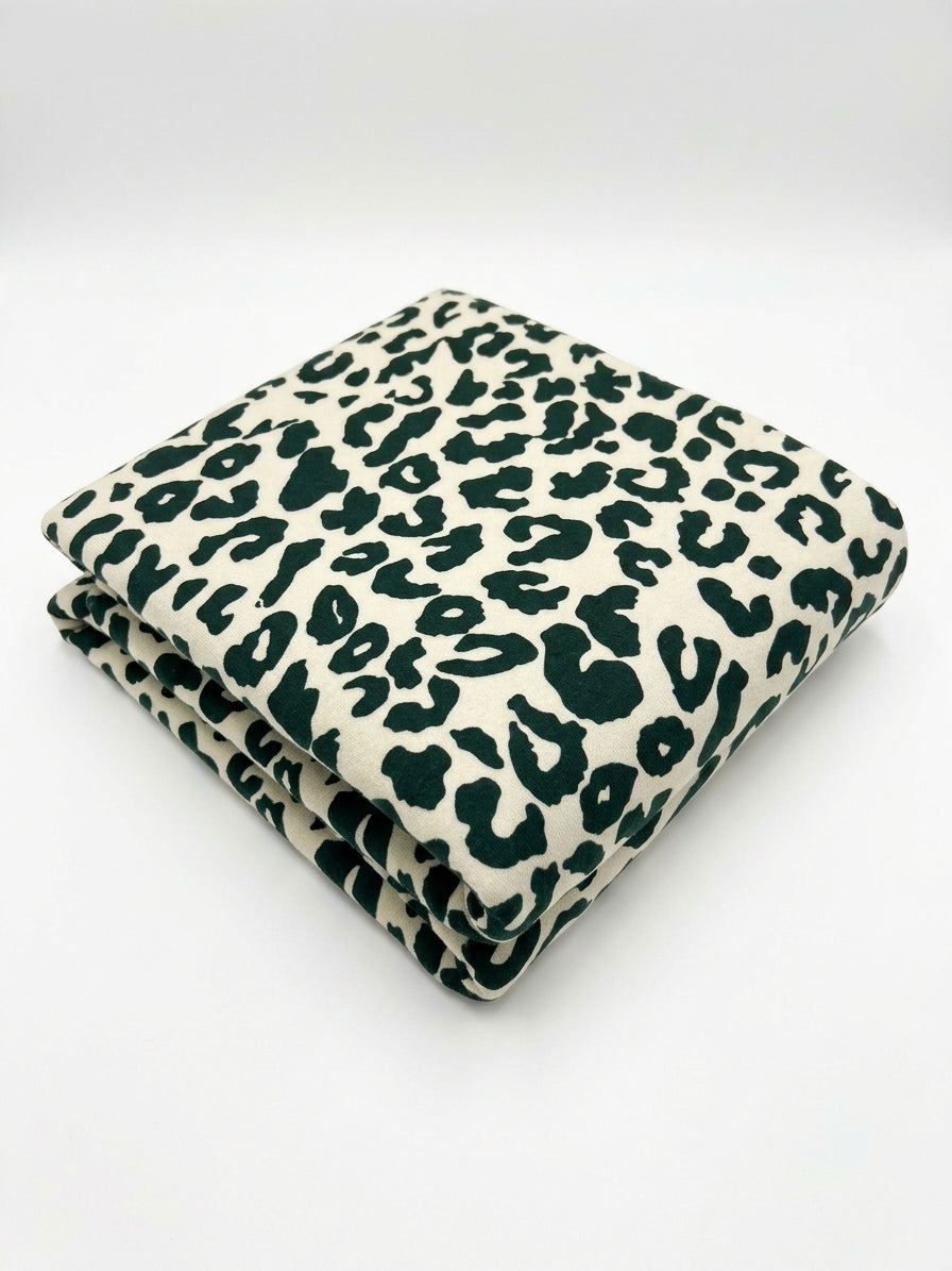 Bottle Green Leopard Brushed Back Fleece Jersey