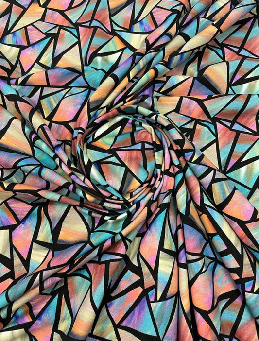 Geometric Rainbow French Terry – Sold by the metre - Vératex Fabrics
