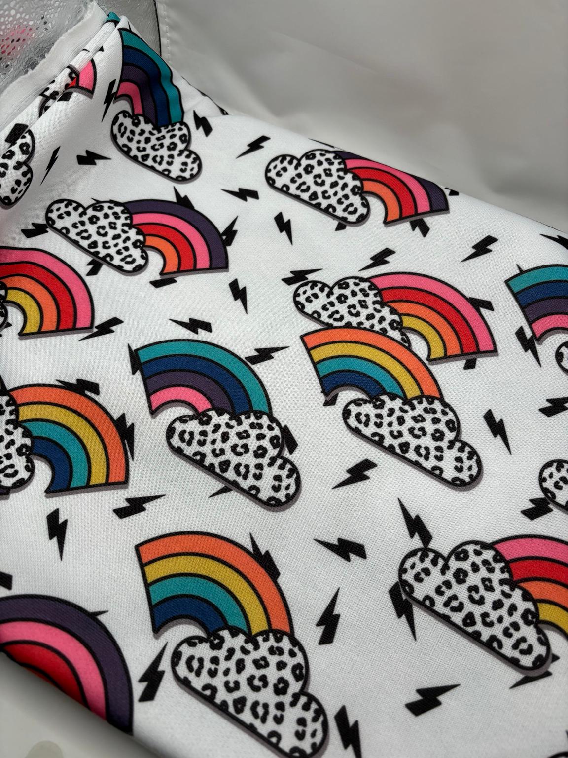 Leopard Rainbow Cloud Loopback Jersey Fabric – Sold by the Metre - Vératex Fabrics