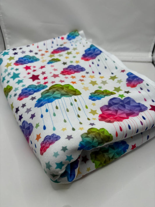 Rainbow Cloud & Star Loopback Jersey Fabric – Sold by the Metre
