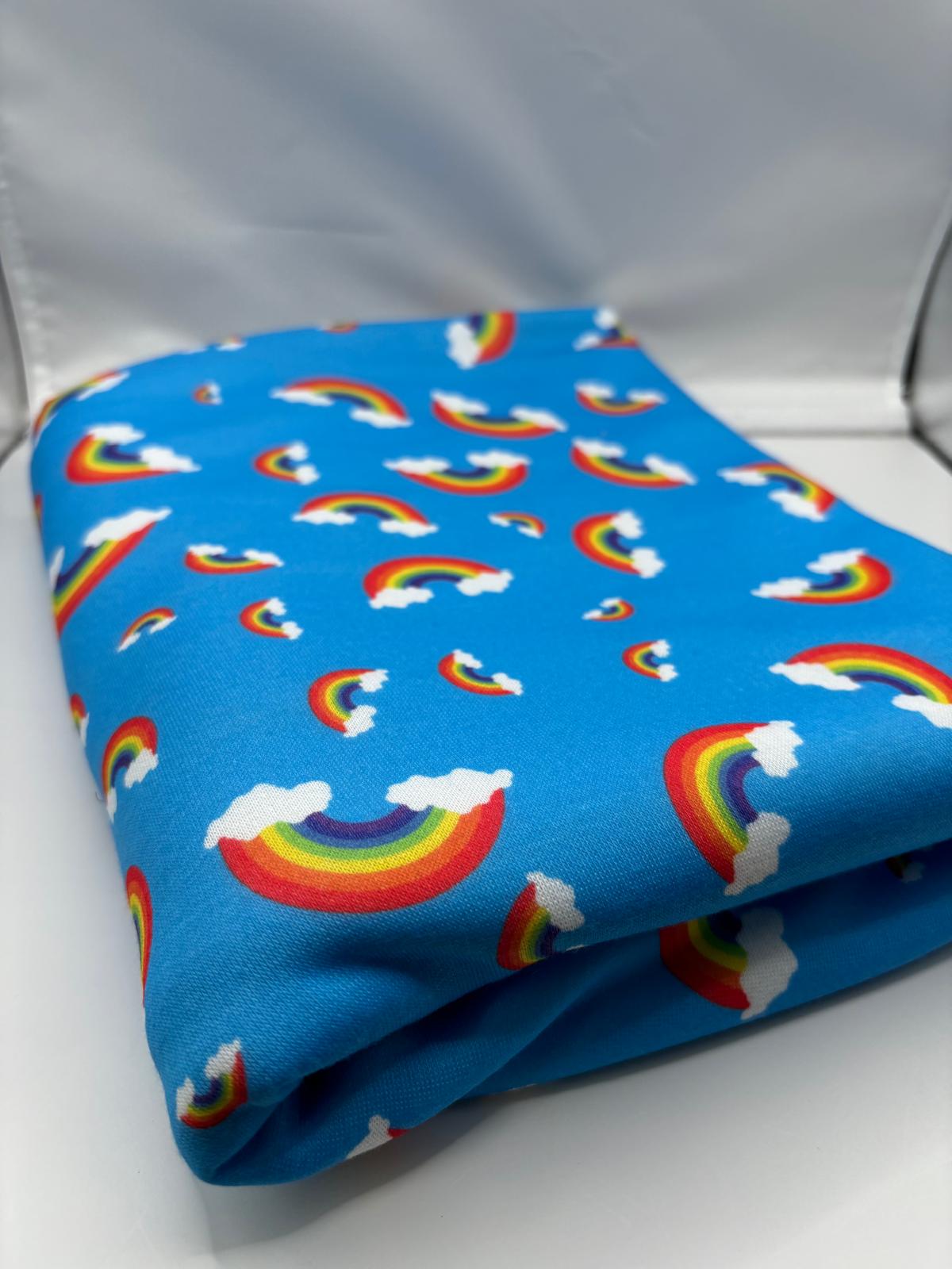 Sky Blue Rainbow Clouds Loopback Jersey Fabric – Sold by the Metre - Vératex Fabrics