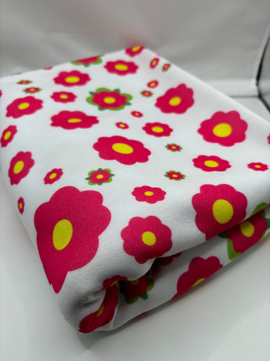 Retro Pink Flower Loopback Jersey Fabric – Sold by the Metre