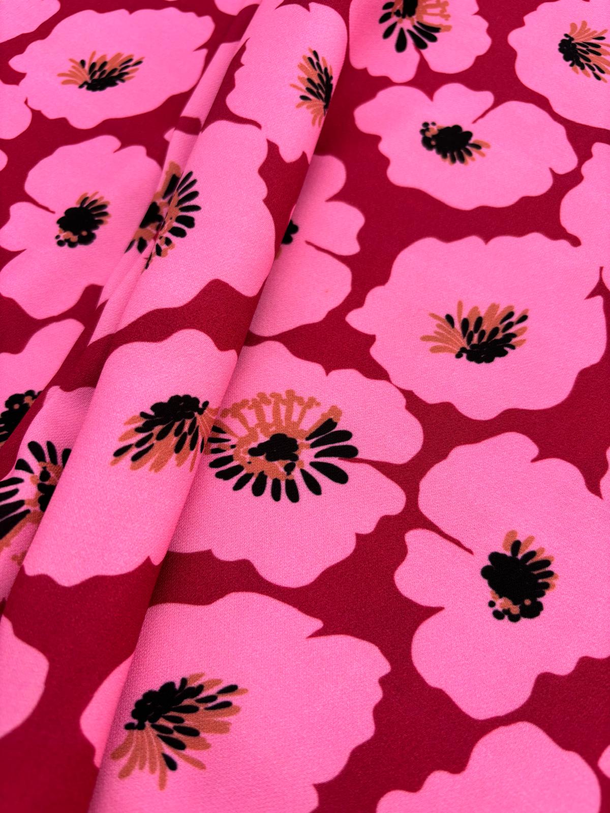 Fuchsia & Burgundy Bold Floral Poly Cotton Fabric – Sold by the Metre - Vératex Fabrics