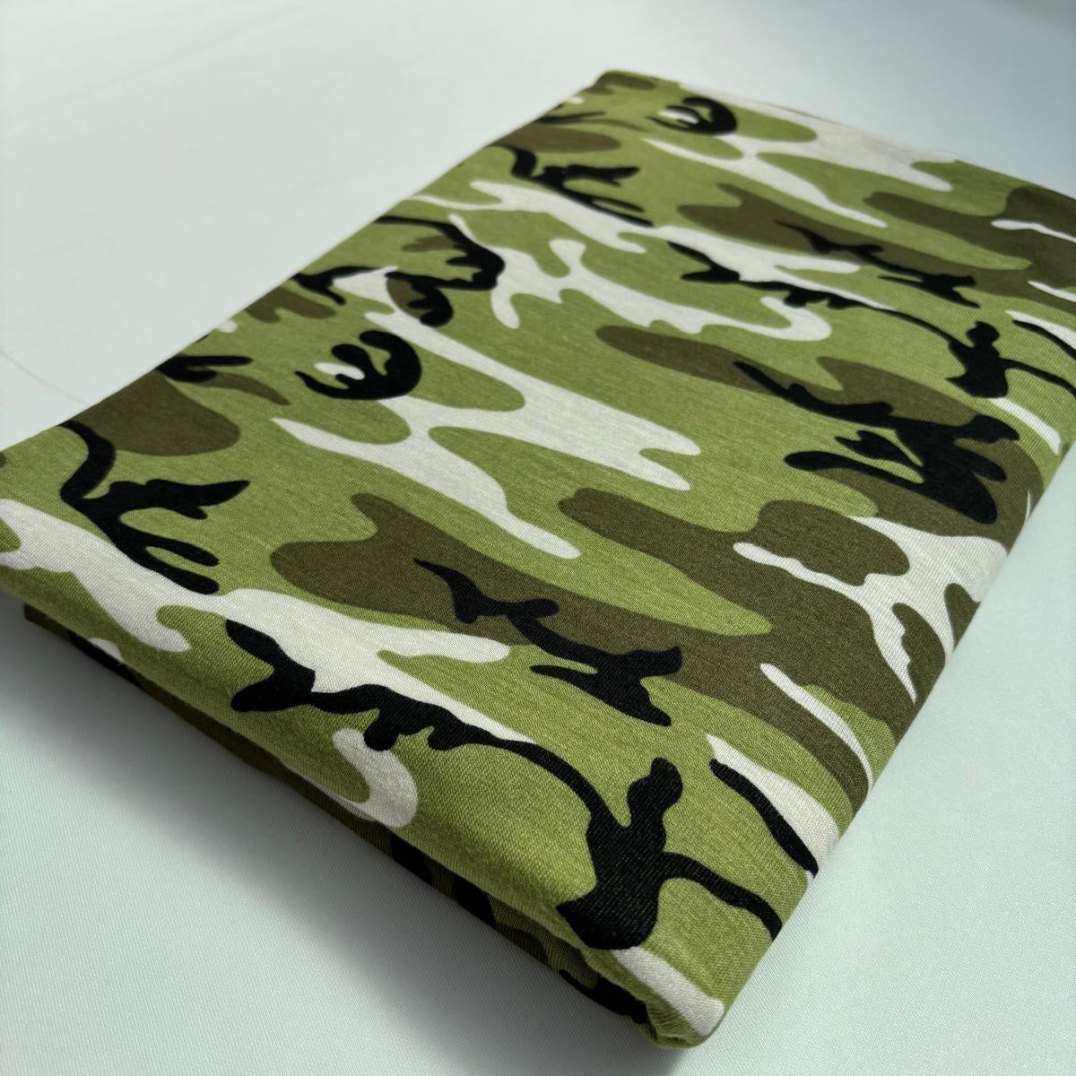 Green Camouflage Viscose Jersey – Sold by the Metre - Vératex Fabrics