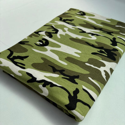 Green Camouflage Viscose Jersey – Sold by the Metre - Vératex Fabrics