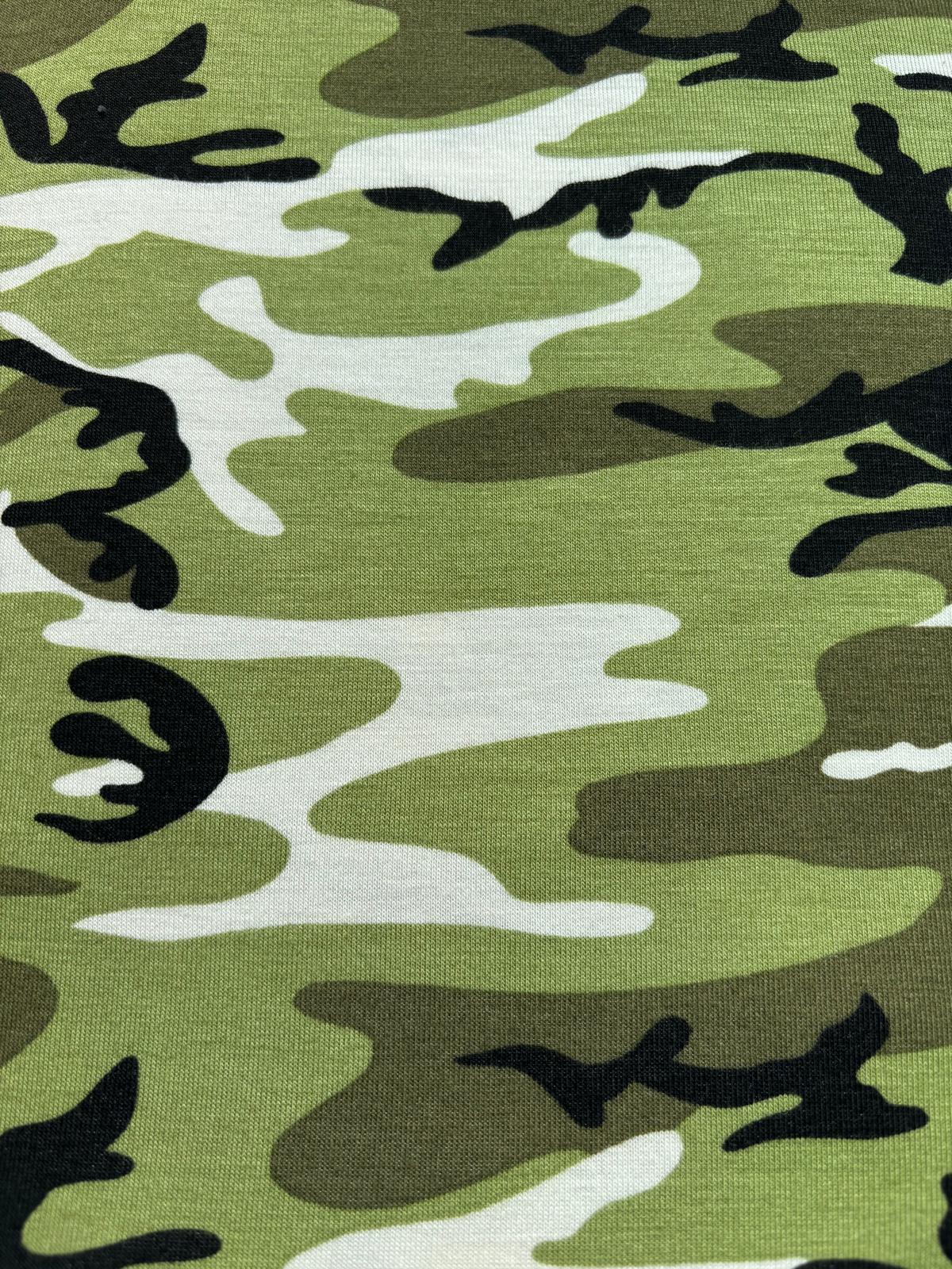 Green Camouflage Viscose Jersey – Sold by the Metre - Vératex Fabrics