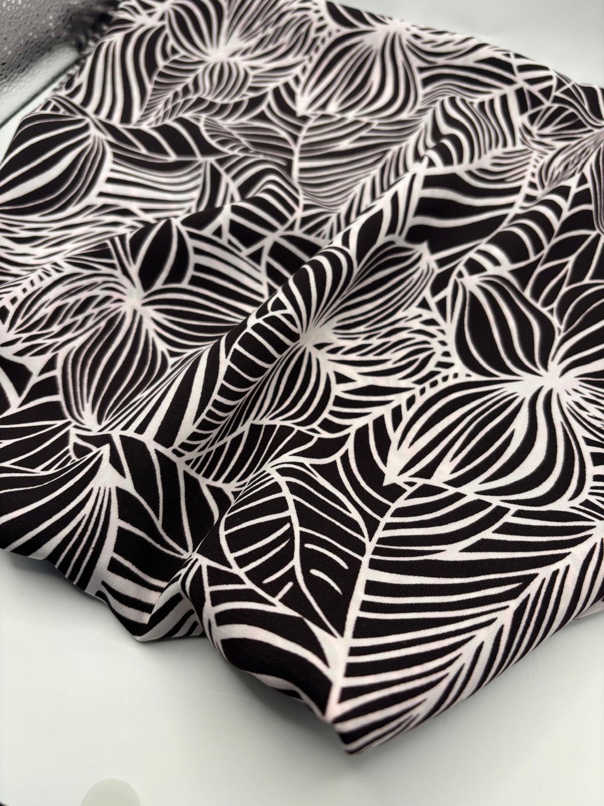 Dark Chocolate & Cream Abstract Leaf Poly Cotton Fabric – Sold by the Metre - Vératex Fabrics