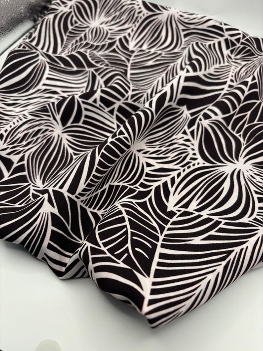 Dark Chocolate & Cream Abstract Leaf Poly Cotton Fabric – Sold by the Metre - Vératex Fabrics