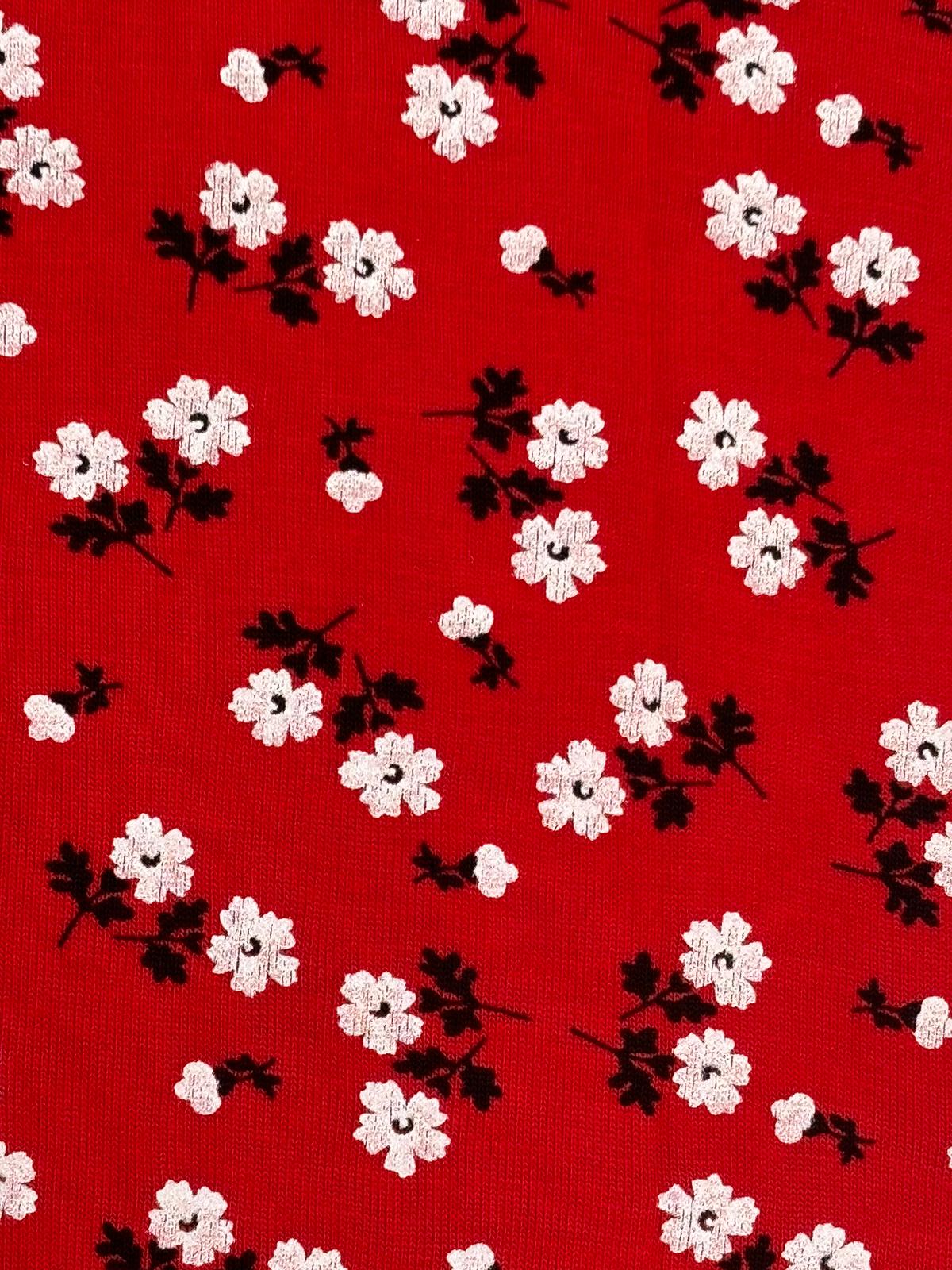 Red Ditsy Floral Viscose Elastane Jersey – Sold by the Metre - Vératex Fabrics
