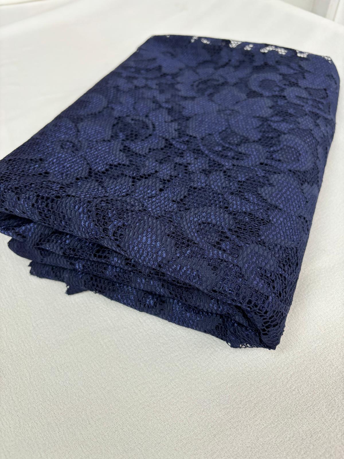 Navy Floral Stretch Lace Fabric – Sold by the Metre - Vératex Fabrics
