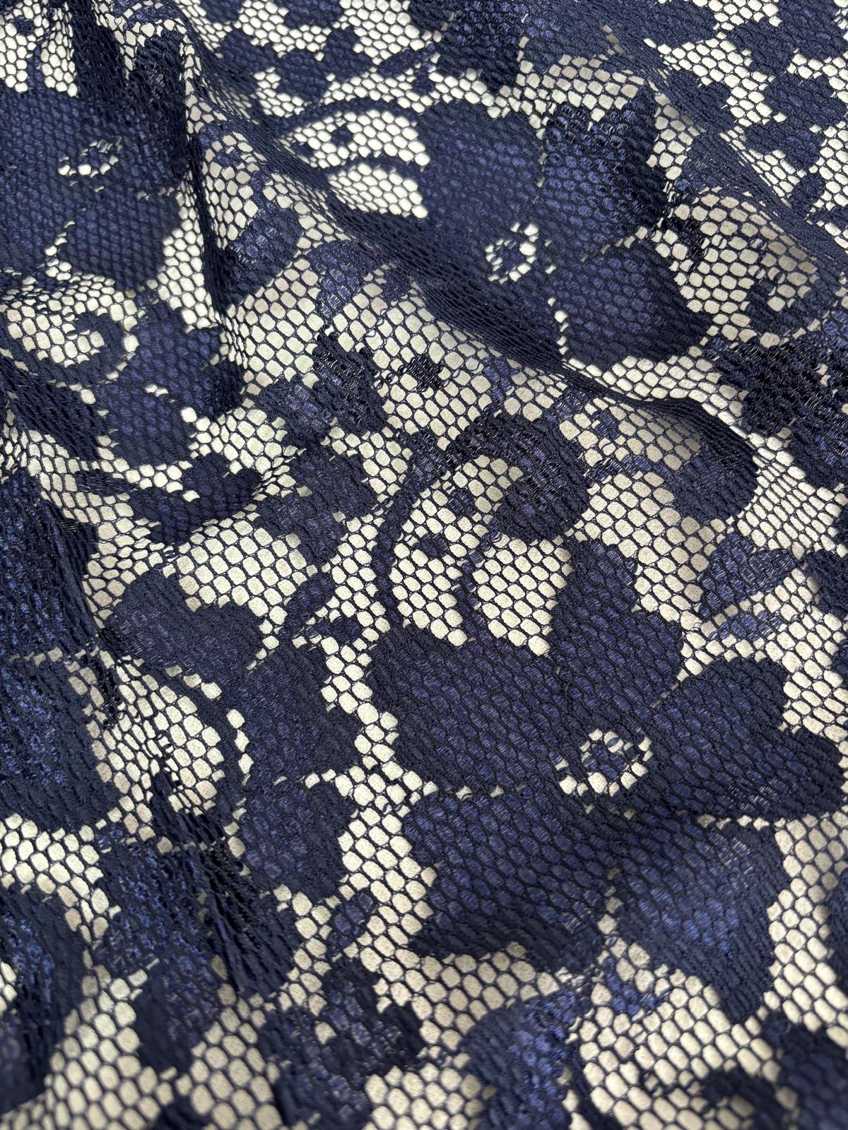 Navy Floral Stretch Lace Fabric – Sold by the Metre - Vératex Fabrics