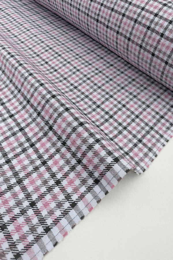 Pink and Grey Check Poly Cotton Fabric