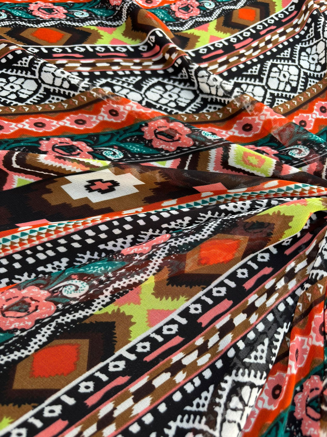 Multicolour Aztec Boho Print Chiffon Fabric