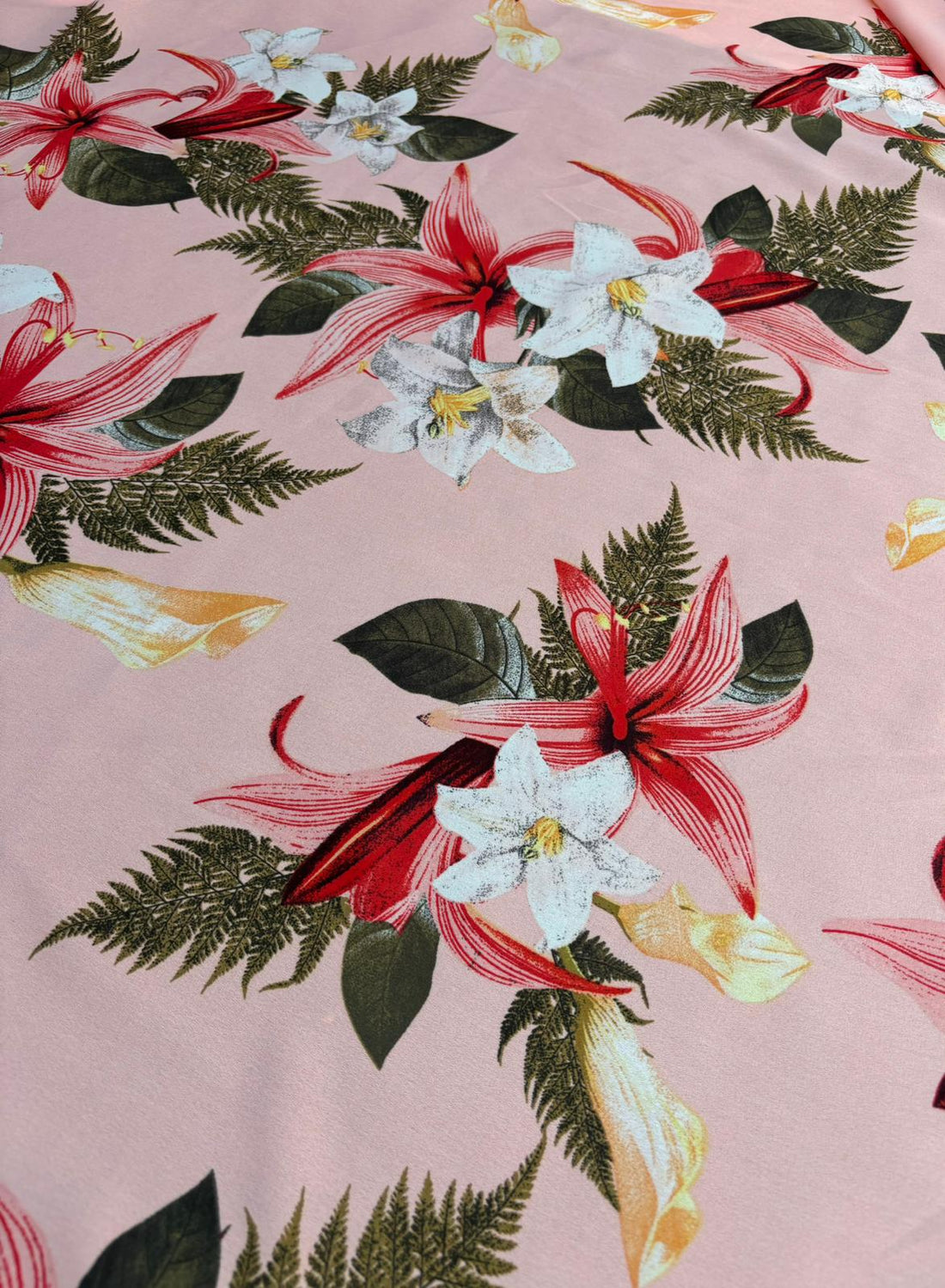 Peach Tropical Floral Print Chiffon Fabric
