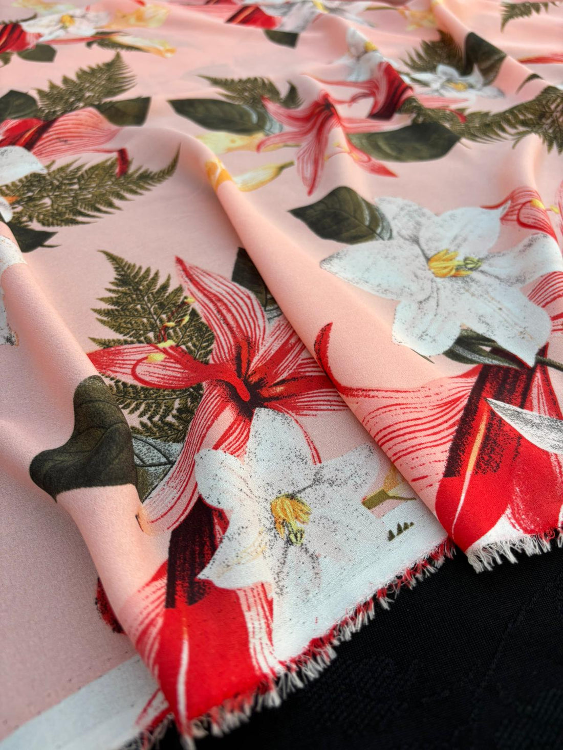 Peach Tropical Floral Print Chiffon Fabric