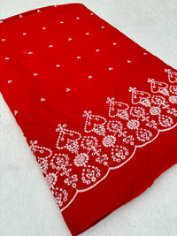 Red Floral Embroidered Poly Cotton Fabric - Vératex Fabrics