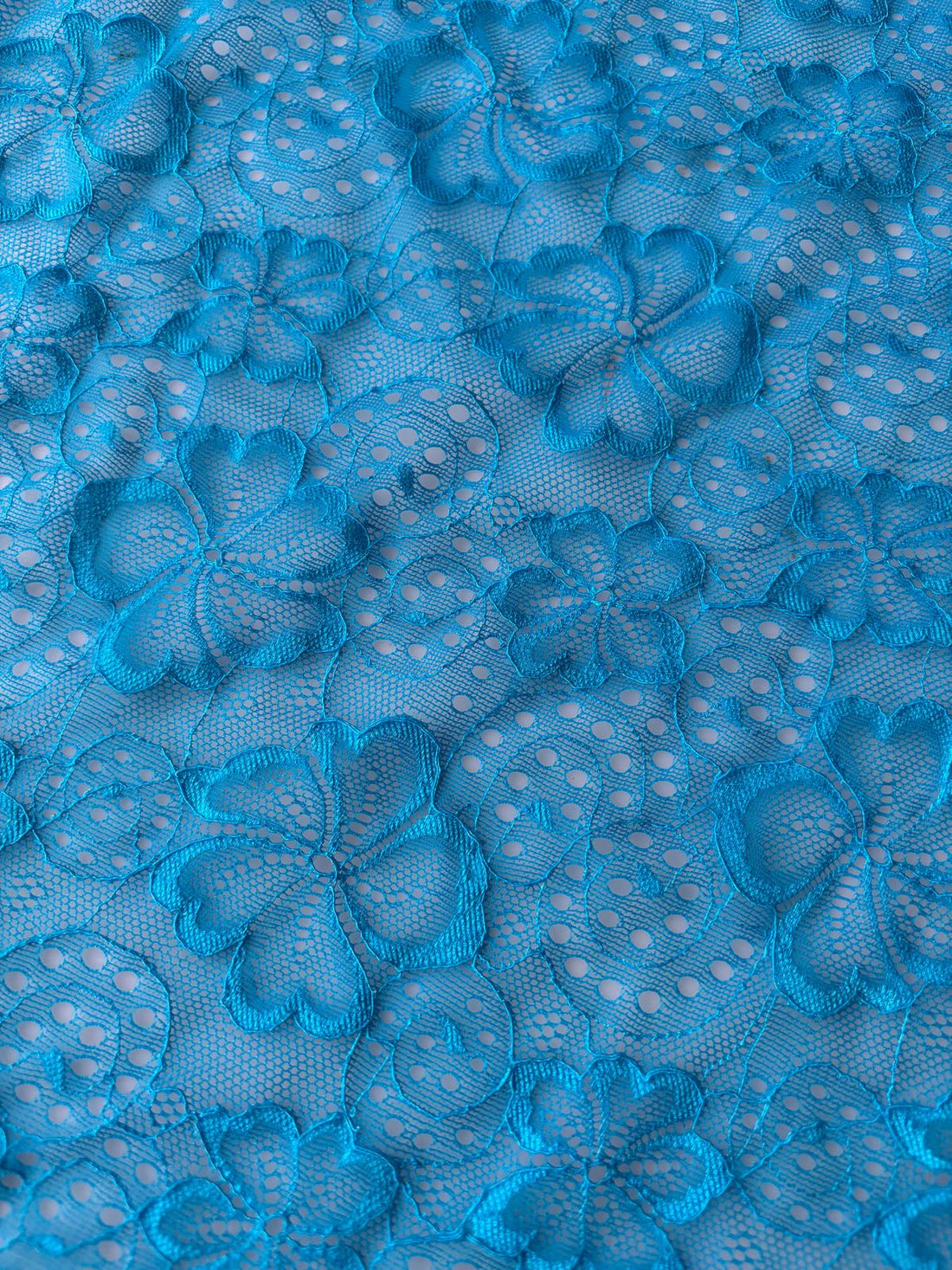 Turquoise Floral Stretch Lace Fabric