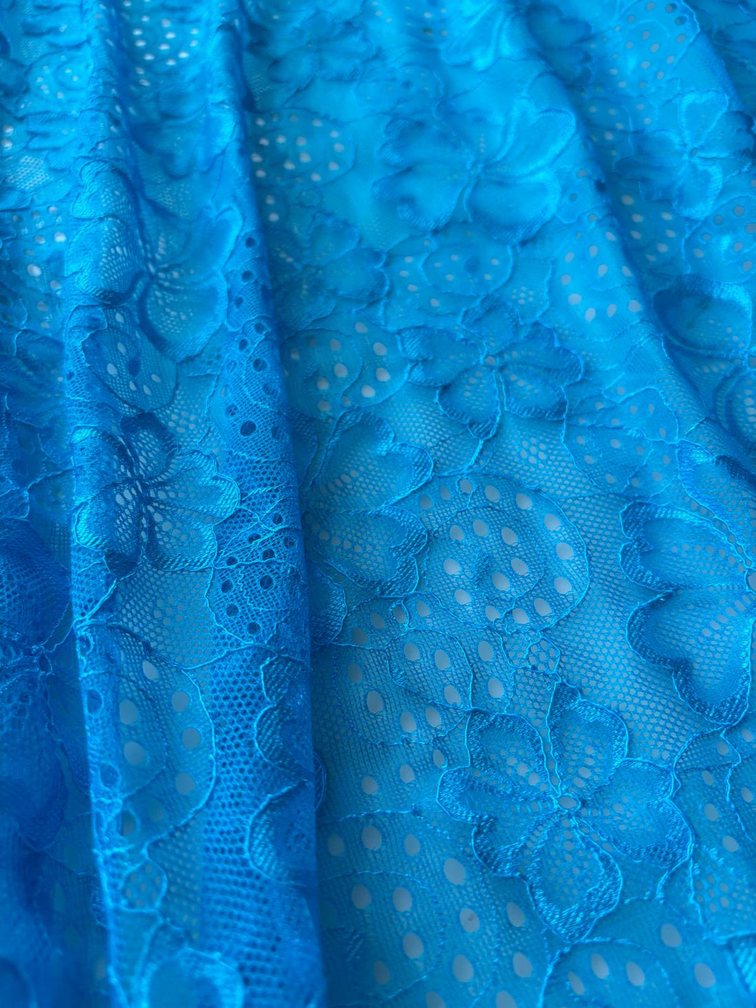 Turquoise Floral Stretch Lace Fabric