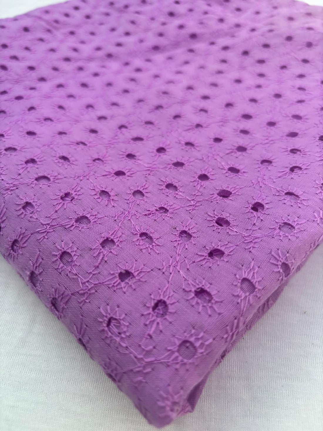 Purple Broderie Anglaise Cotton Blend Fabric