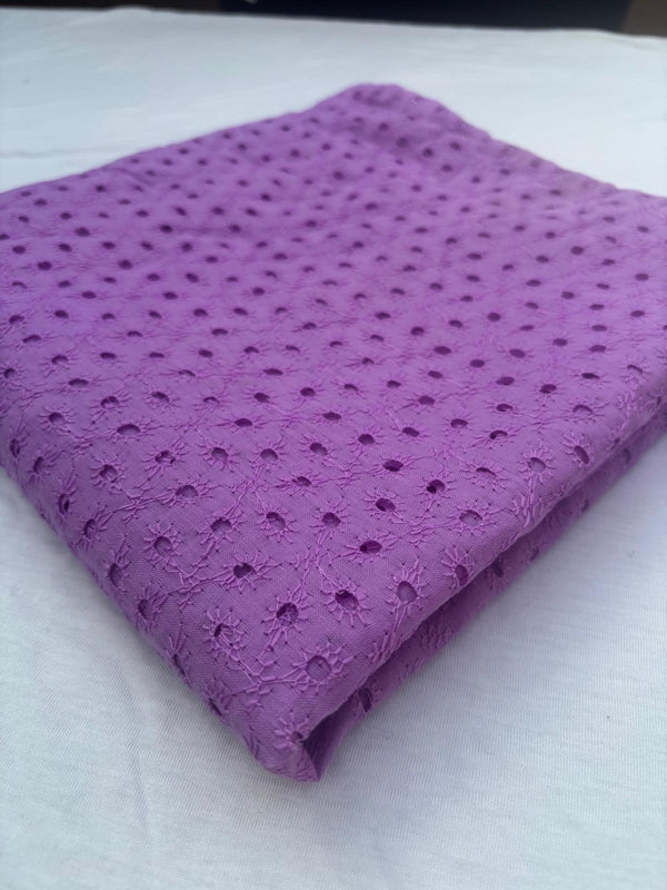 Purple Broderie Anglaise Cotton Blend Fabric