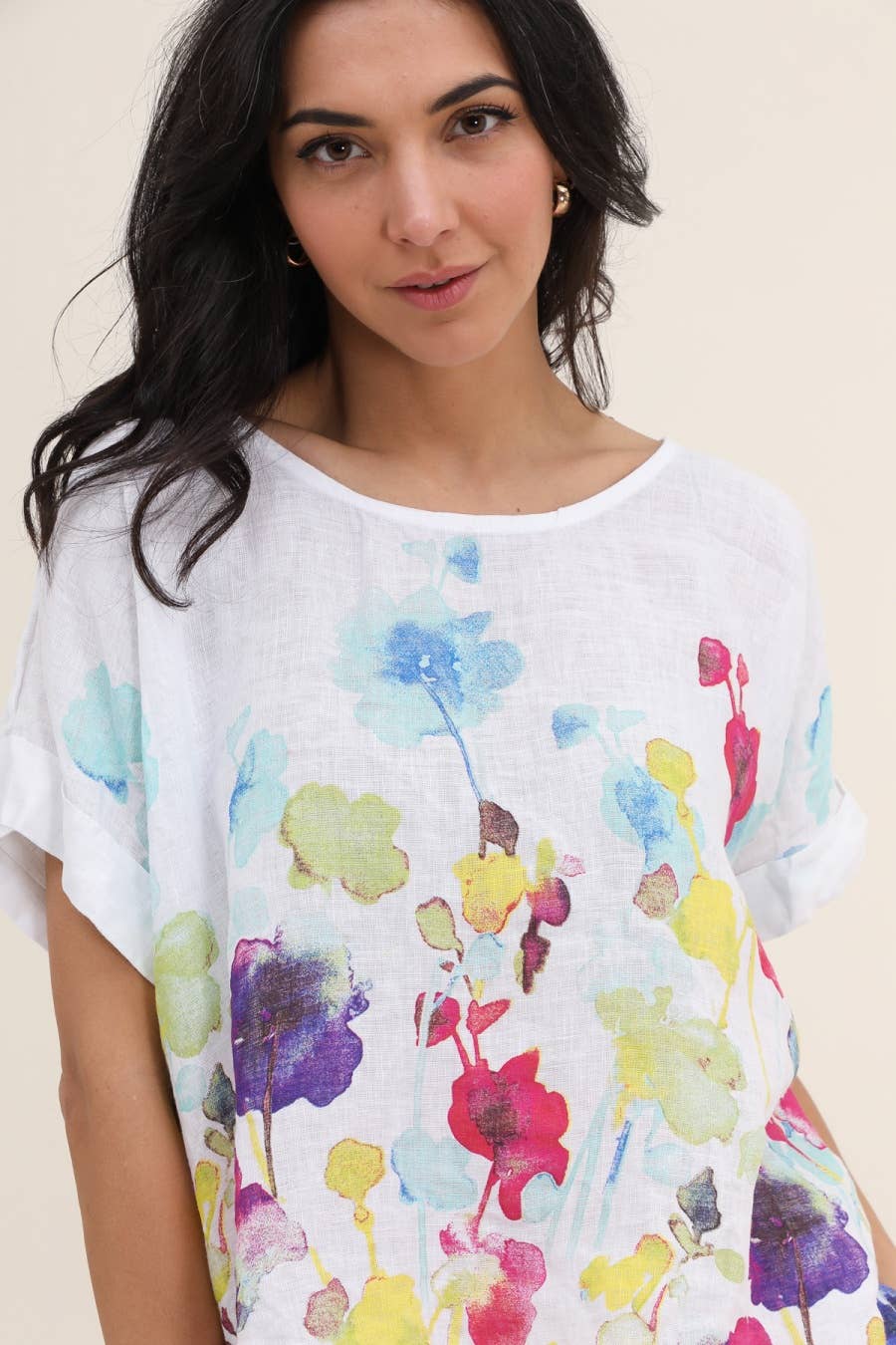 Pure Linen Floral T-Shirt - Vératex Fabrics
