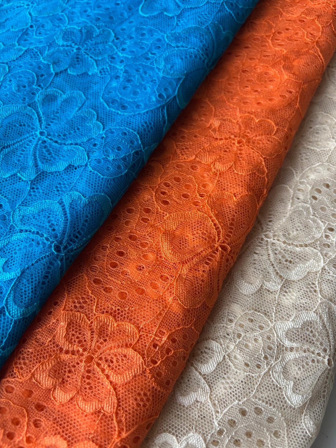 Orange Floral Stretch Lace Fabric