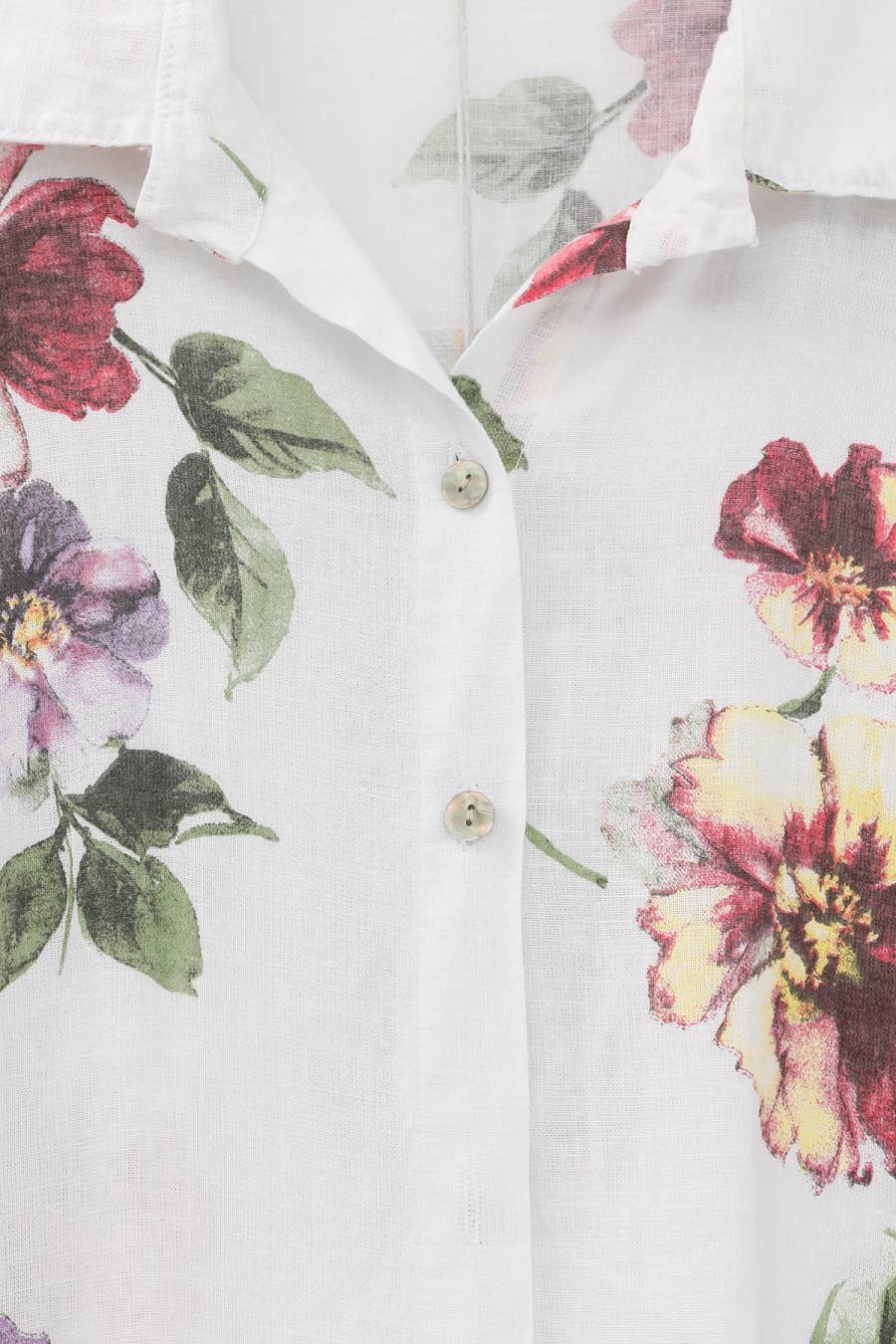 Pure Linen Floral Shirt Dress in White - Vératex Fabrics