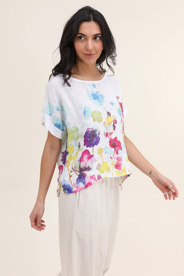 Pure Linen Floral T-Shirt - Vératex Fabrics